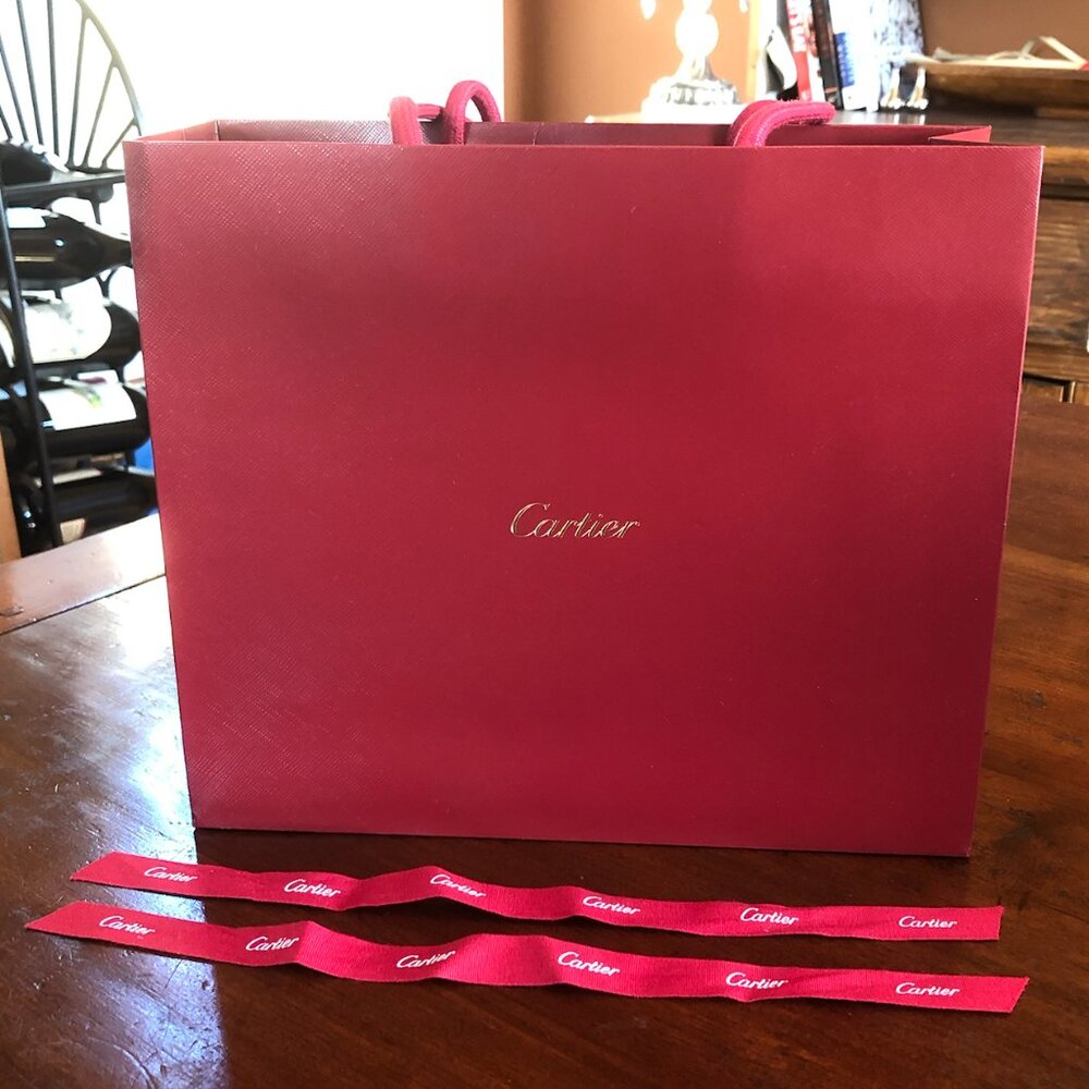 CARTIER medium GIFT BAG – like new - w gift ribbons - LEVEL UP YOUR GIFTING